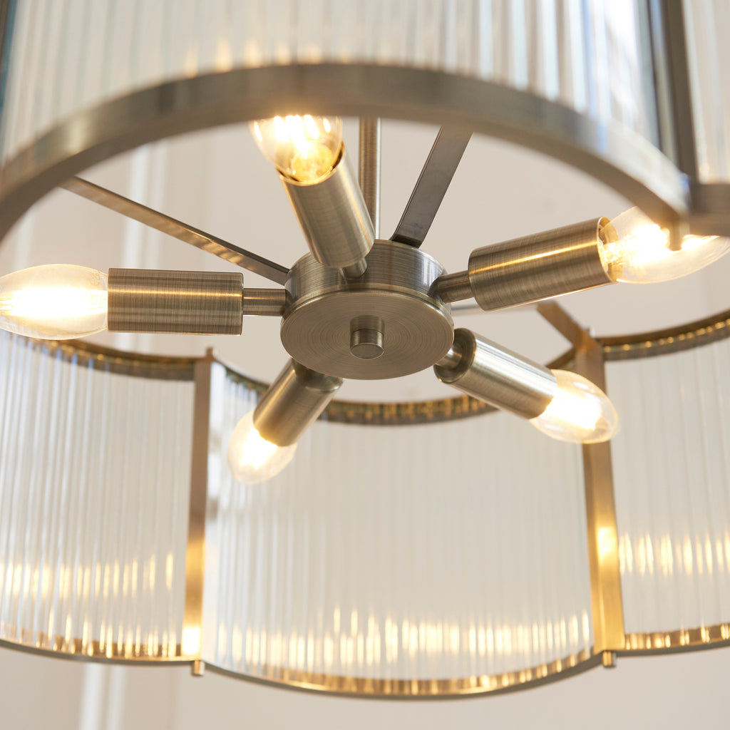 120091 Ridgeton Scallop 5 Light Pendant Brass