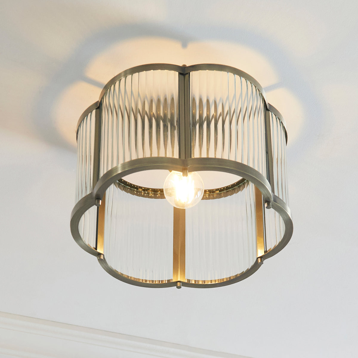 120092 Ridgeton Scallop Flush Ceiling Light Brass
