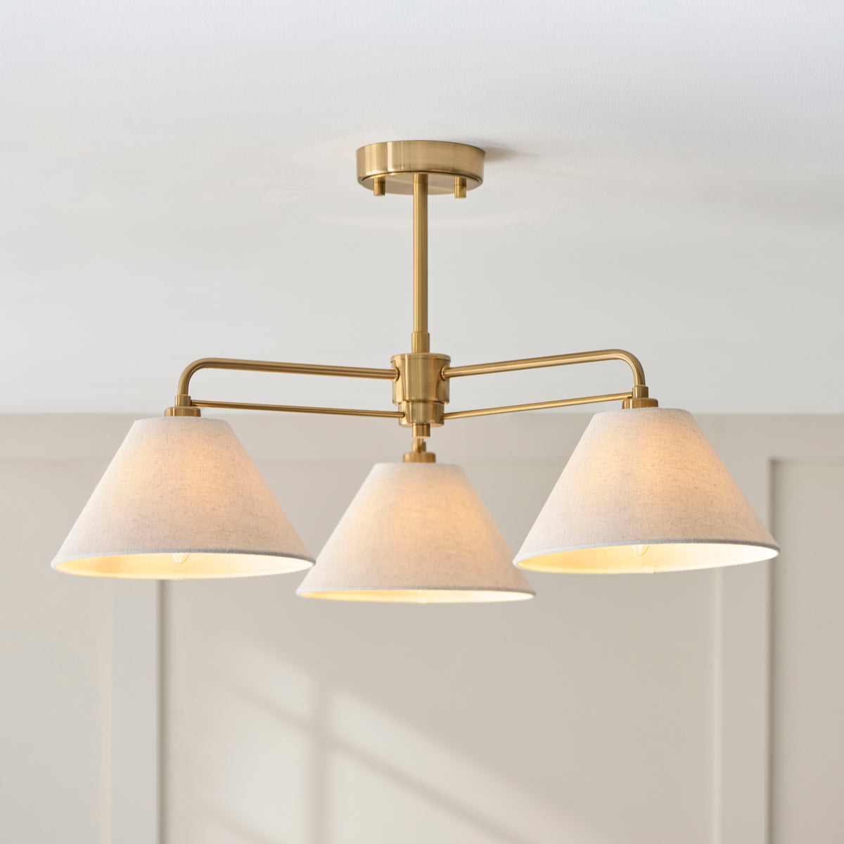 120303 Wallbridge 3 Light Semi Flush Ceiling Brass