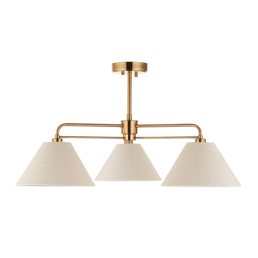 120303 Wallbridge 3 Light Semi Flush Ceiling Brass