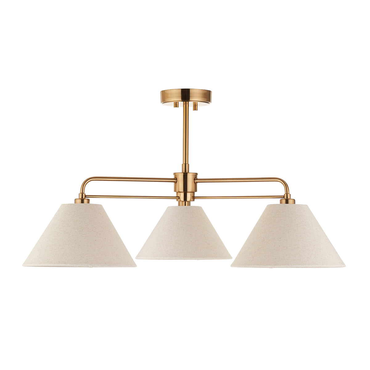 120303 Wallbridge 3 Light Semi Flush Ceiling Brass