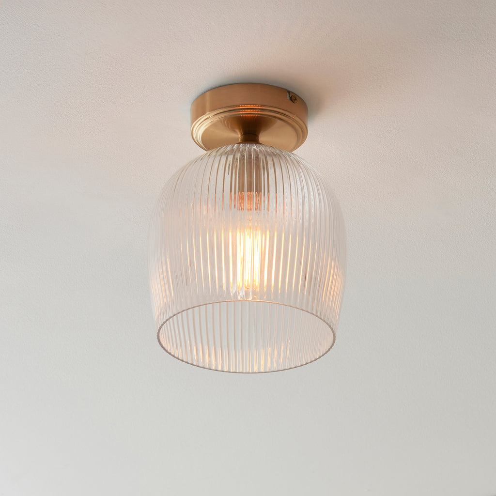 120623 Ashcroft Ribbed Flush Ceiling Light Brass