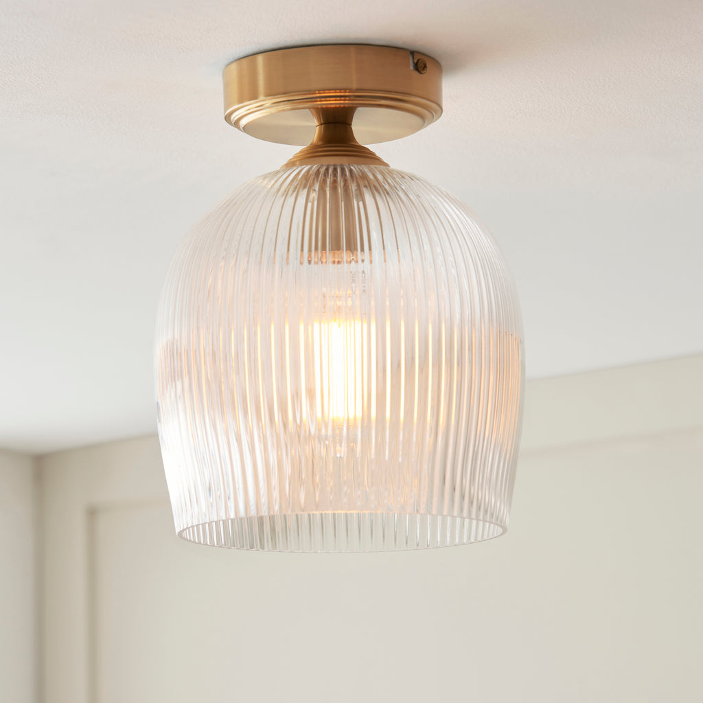 120623 Ashcroft Ribbed Flush Ceiling Light Brass