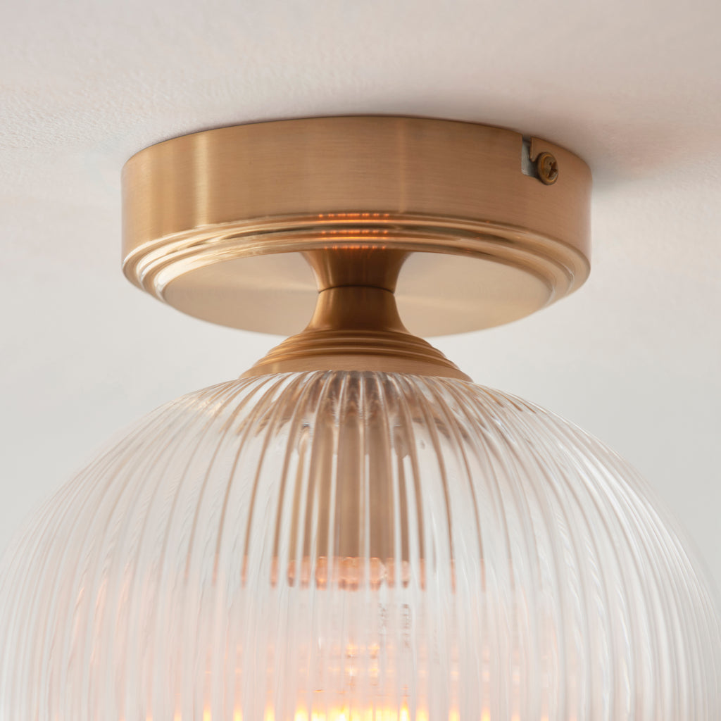 120623 Ashcroft Ribbed Flush Ceiling Light Brass