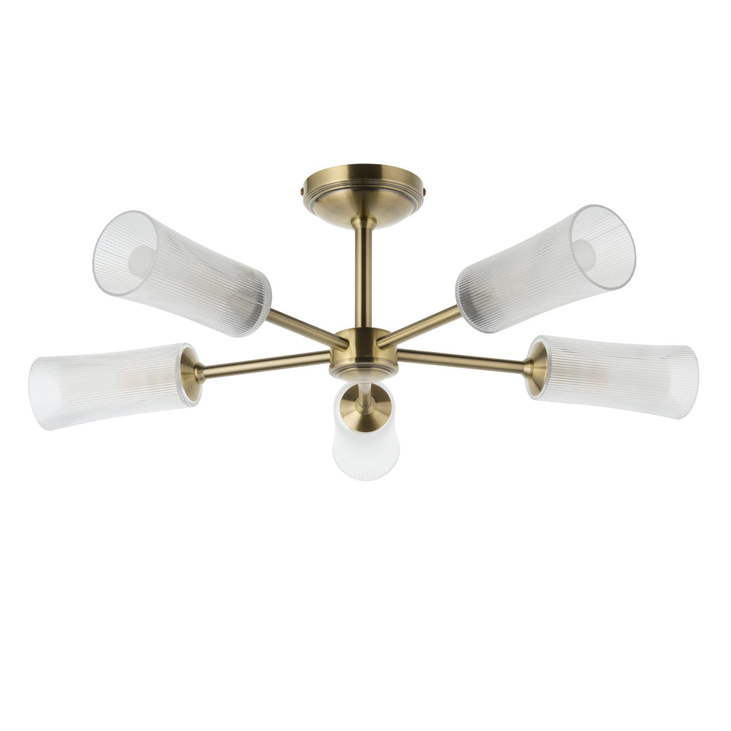 120757 Avelyn 5 Light Semi Flush Ceiling Brass