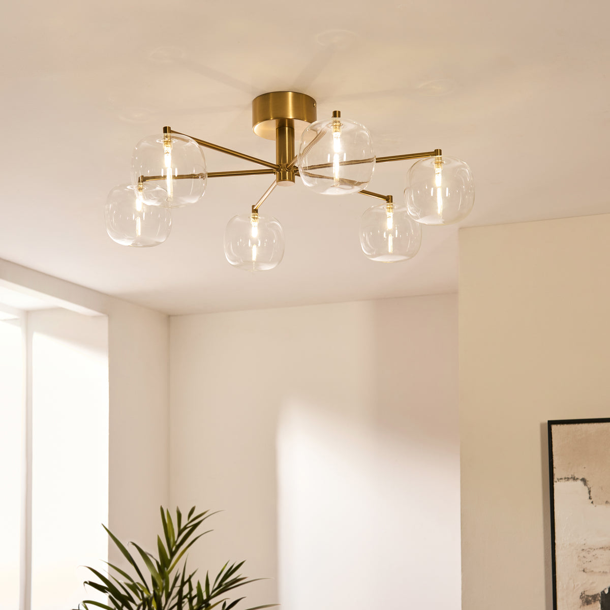 120831 Oslo 6 Light Semi Flush Ceiling Brass
