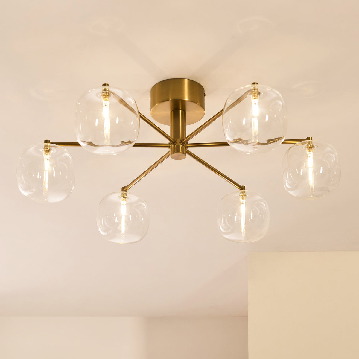 120831 Oslo 6 Light Semi Flush Ceiling Brass