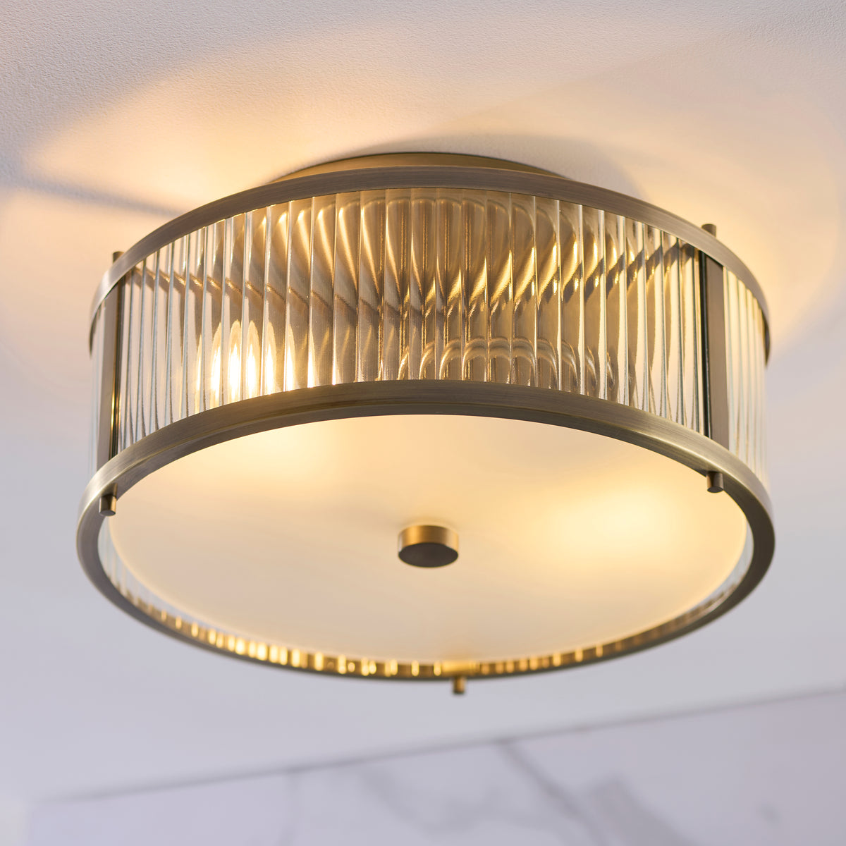 120847 Ridgeton IP44 2 Light Bathroom Flush Ceiling Light Brass