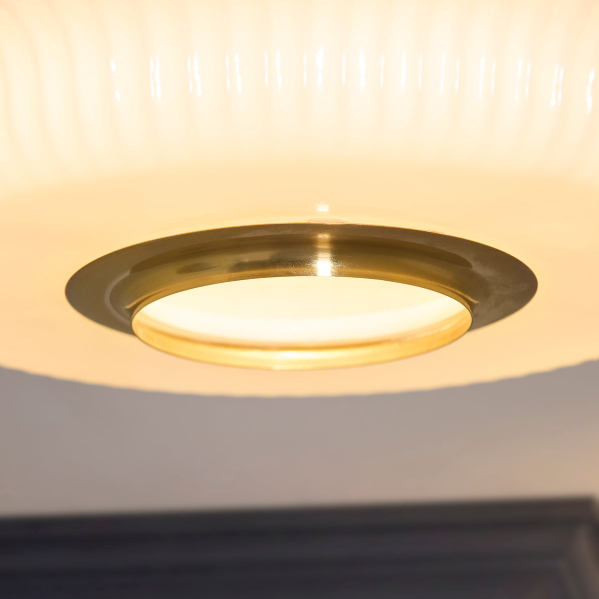 122078 Evora Flush Ceiling Light Brass Opal