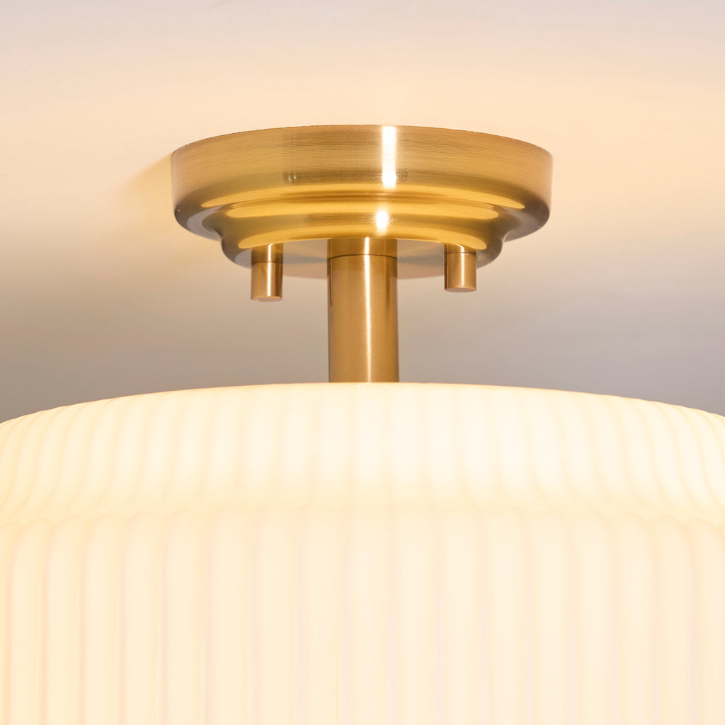 122078 Evora Flush Ceiling Light Brass Opal