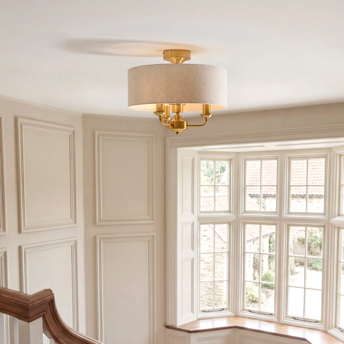 122081 Highclere 3 Light Flush Ceiling Light Brass