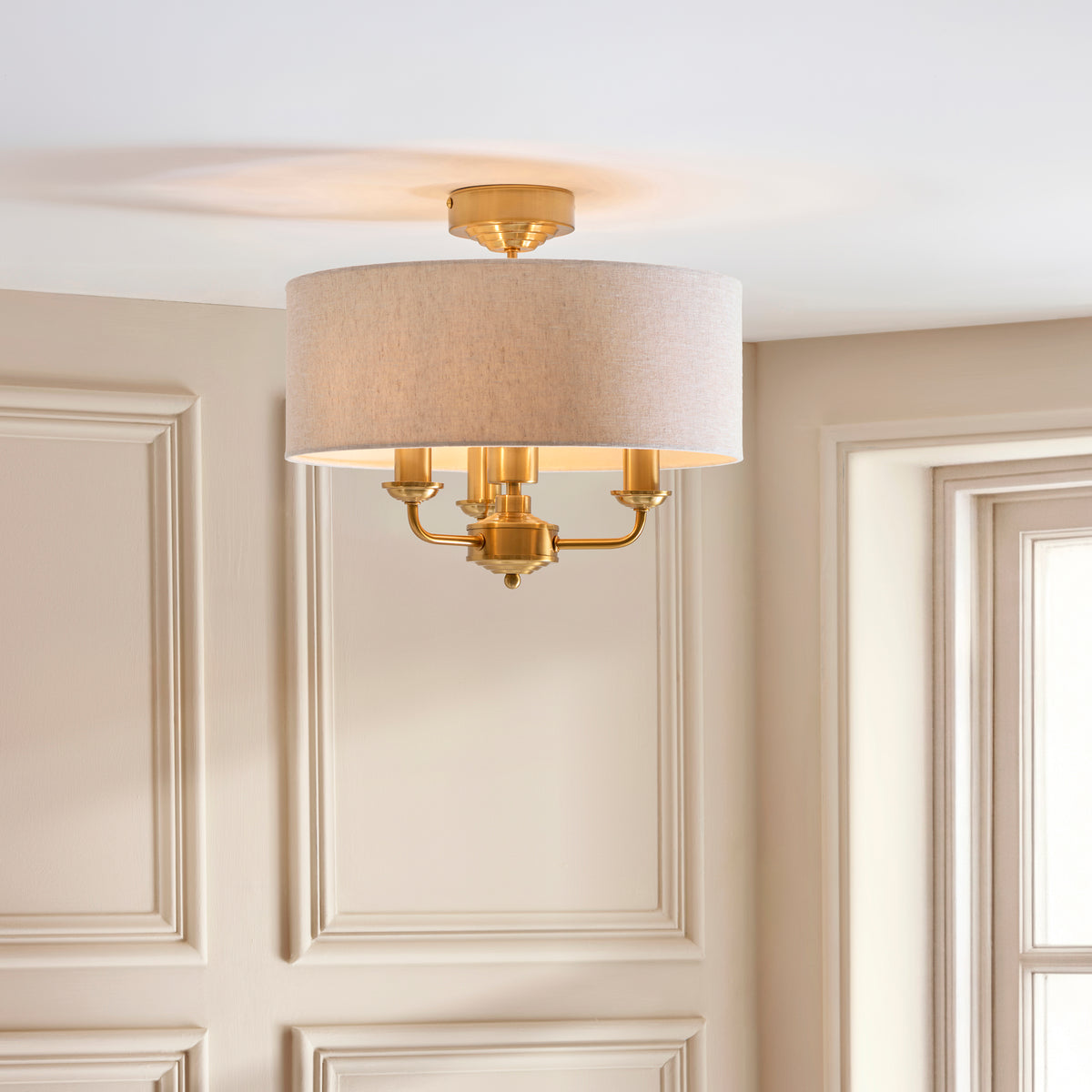 122081 Highclere 3 Light Flush Ceiling Light Brass