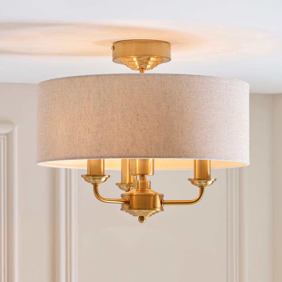 122081 Highclere 3 Light Flush Ceiling Light Brass