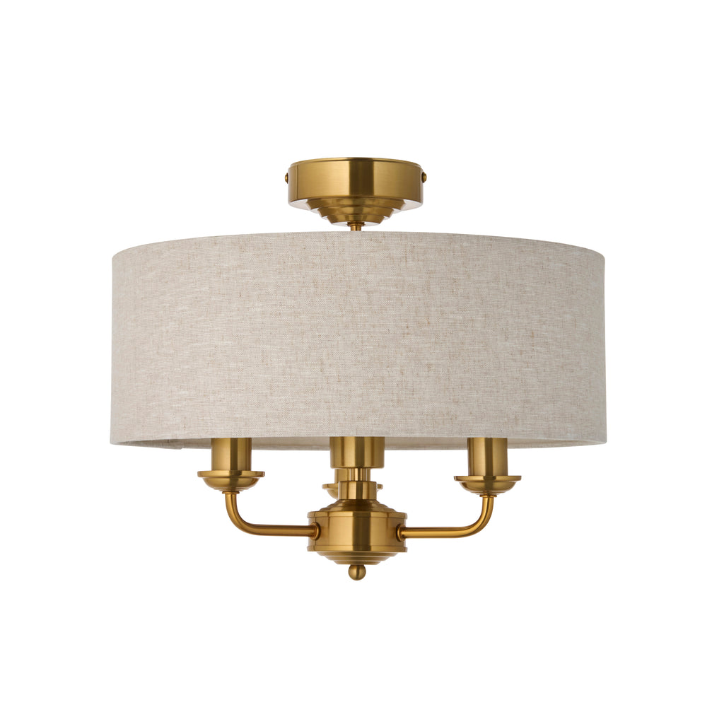 122081 Highclere 3 Light Flush Ceiling Light Brass