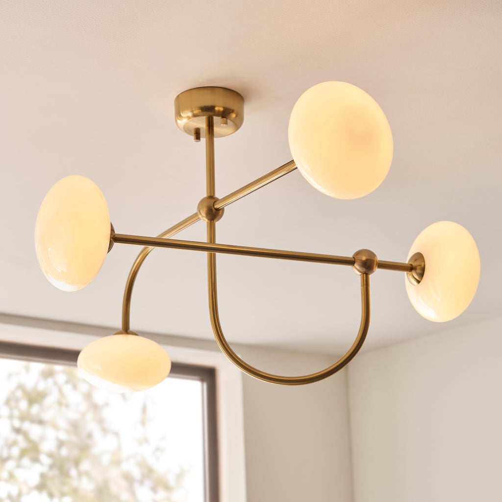 122759 Ottowa 4 Light Semi Flush Ceiling Brass Opal