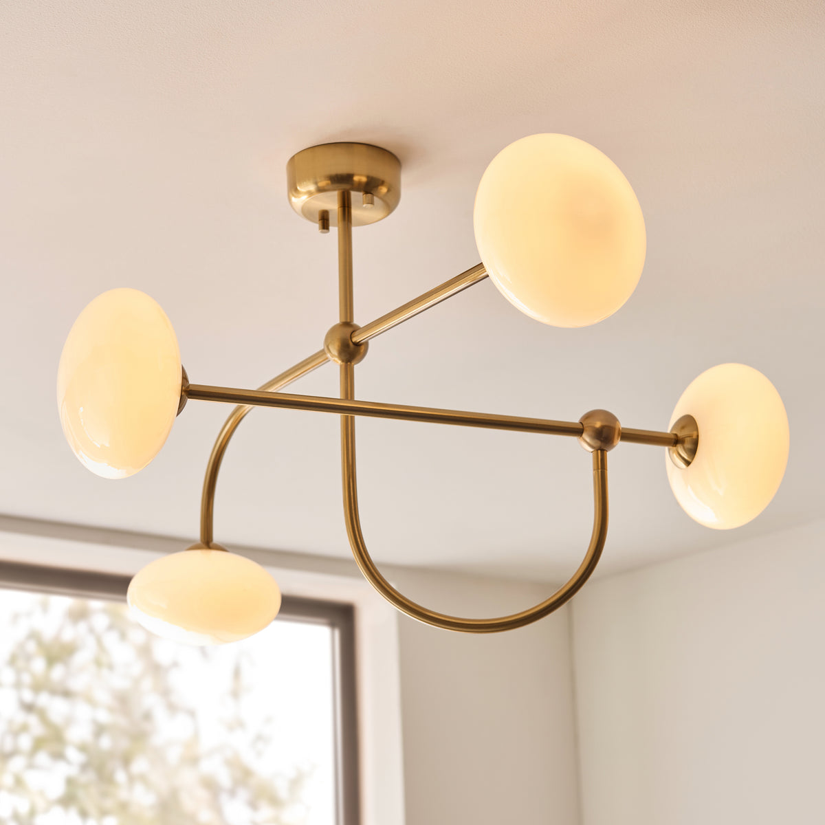 122759 Ottowa 4 Light Semi Flush Ceiling Brass Opal