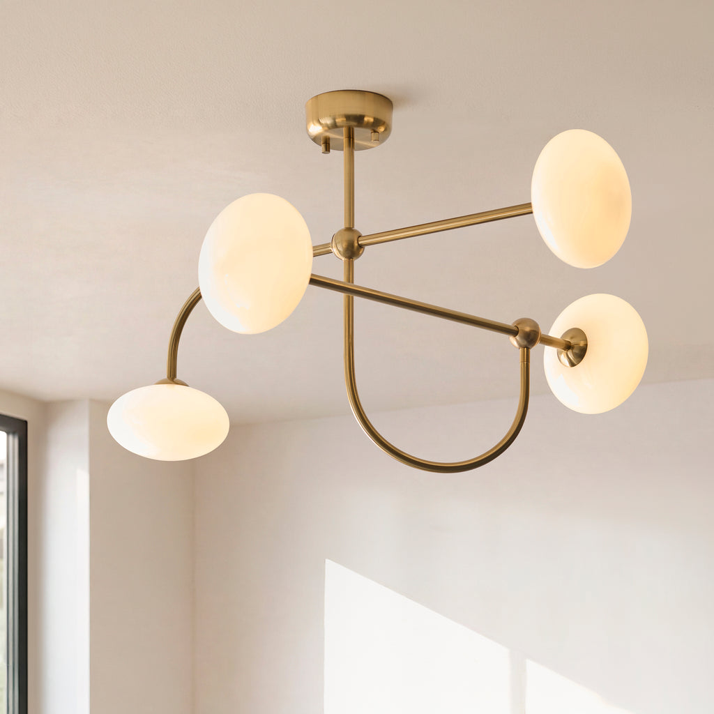 122759 Ottowa 4 Light Semi Flush Ceiling Brass Opal