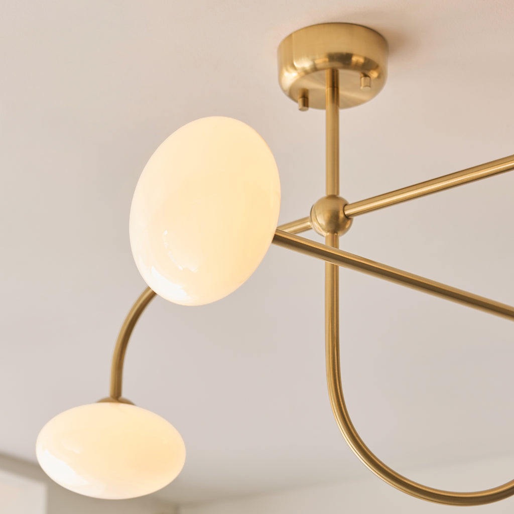 122759 Ottowa 4 Light Semi Flush Ceiling Brass Opal