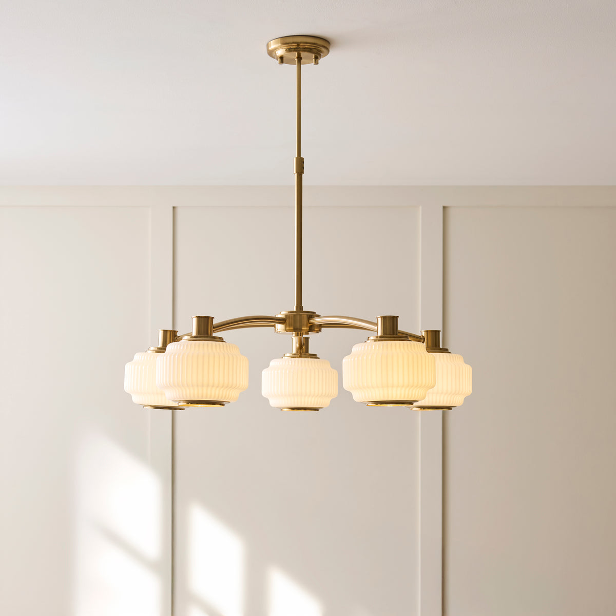 122785 Evora 5 Light Pendant Brass Opal