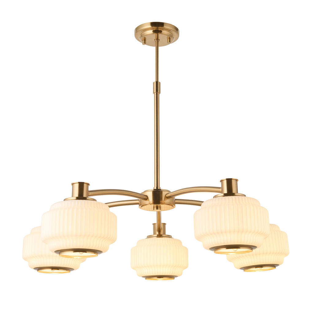 122785 Evora 5 Light Pendant Brass Opal