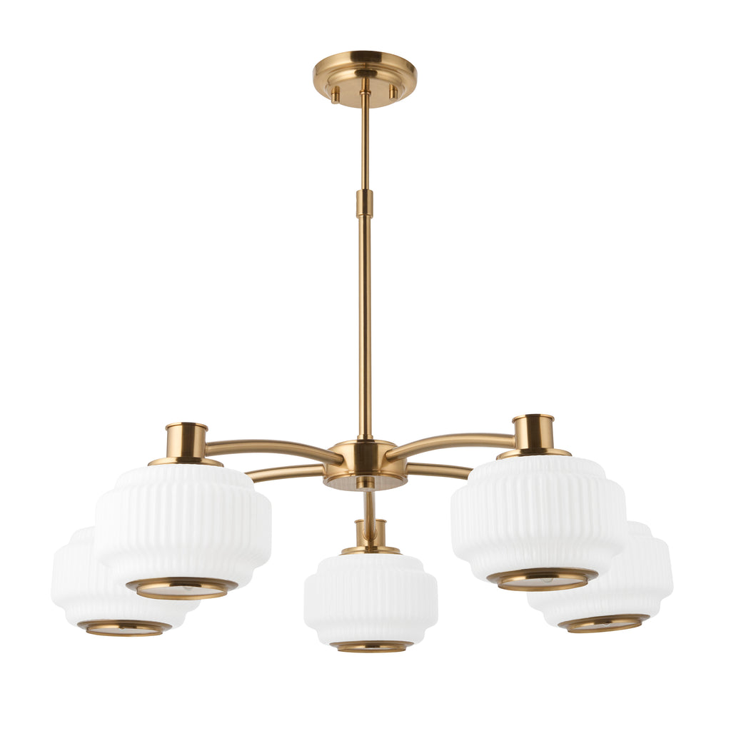 122785 Evora 5 Light Pendant Brass Opal