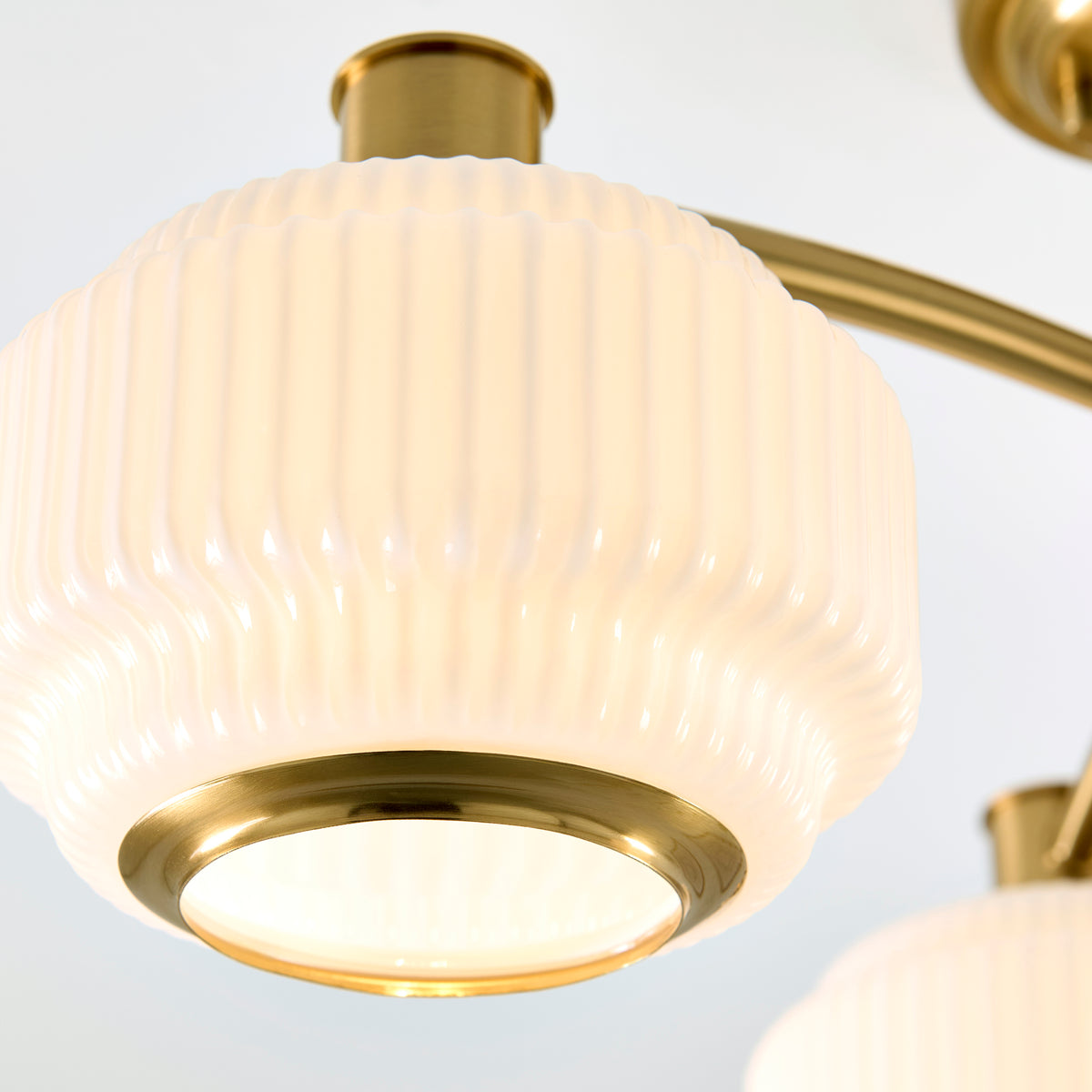 122786 Evora 3 Light Semi Flush Ceiling Brass Opal