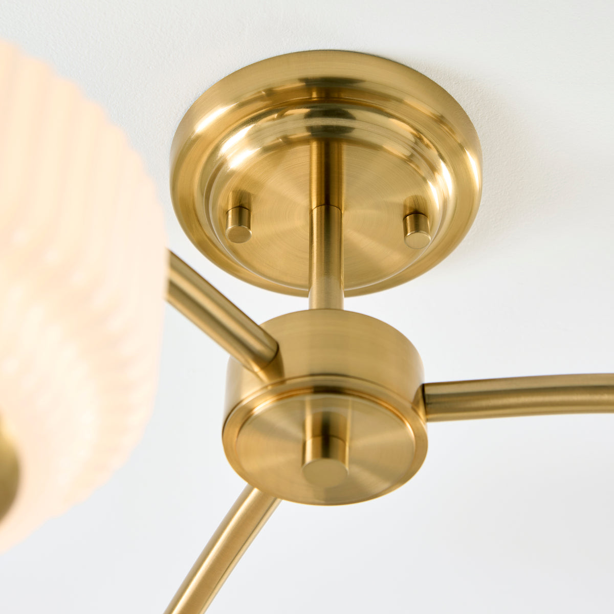 122786 Evora 3 Light Semi Flush Ceiling Brass Opal