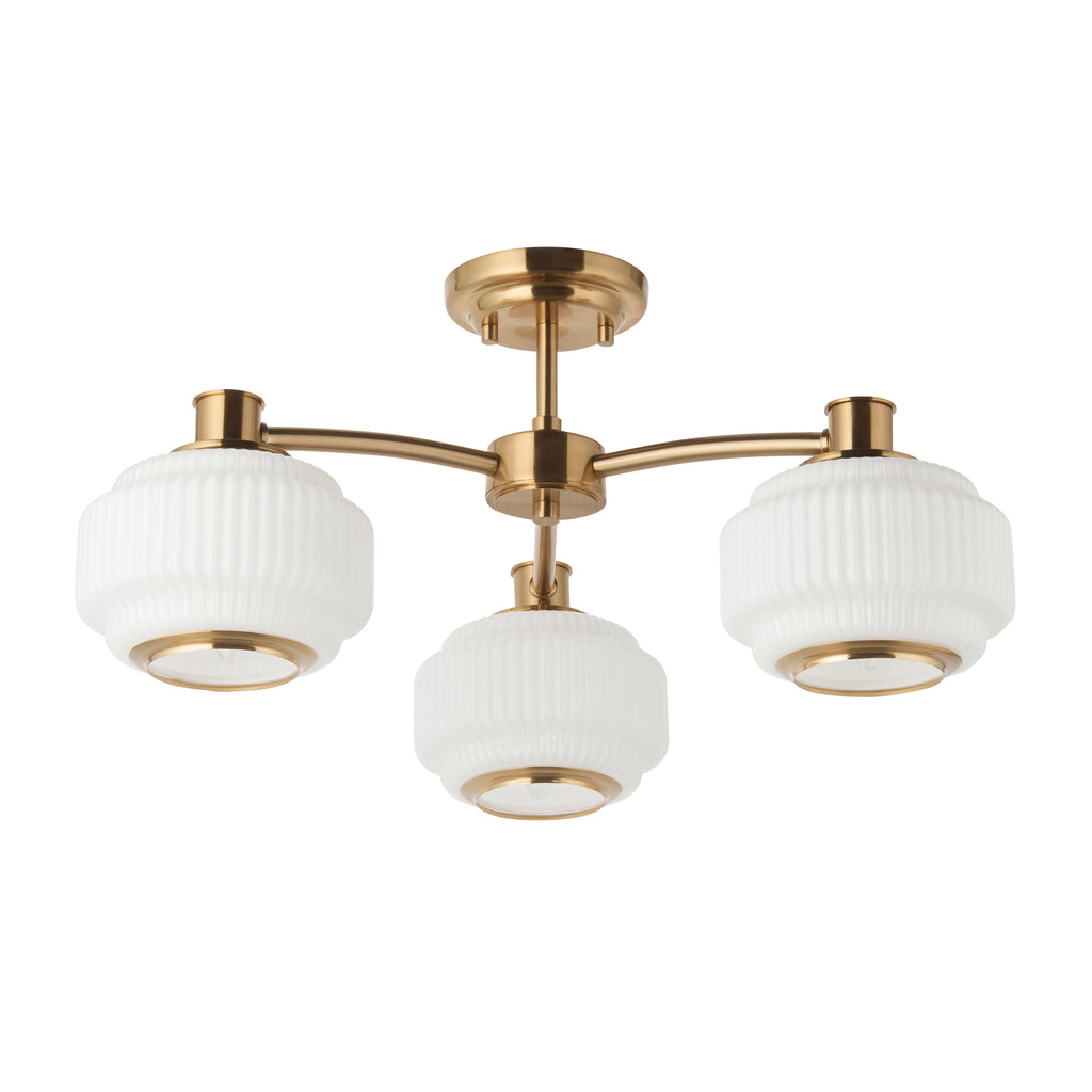 122786 Evora 3 Light Semi Flush Ceiling Brass Opal