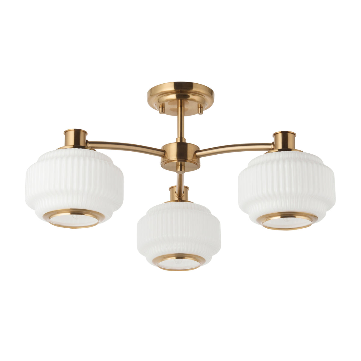 122786 Evora 3 Light Semi Flush Ceiling Brass Opal