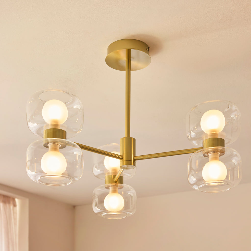124804 Rossano 6 Light Semi Flush Ceiling Brass
