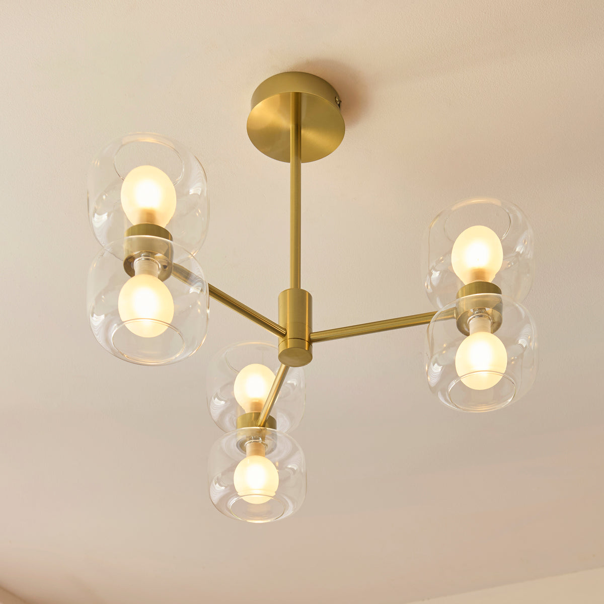 124804 Rossano 6 Light Semi Flush Ceiling Brass