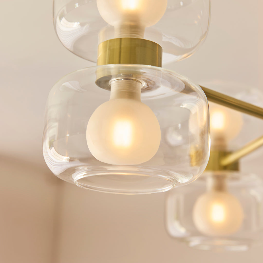 124804 Rossano 6 Light Semi Flush Ceiling Brass