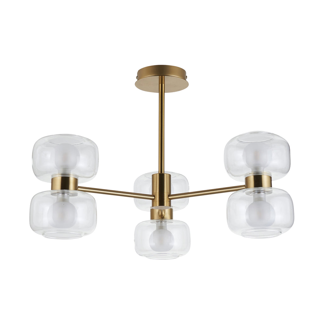 124804 Rossano 6 Light Semi Flush Ceiling Brass