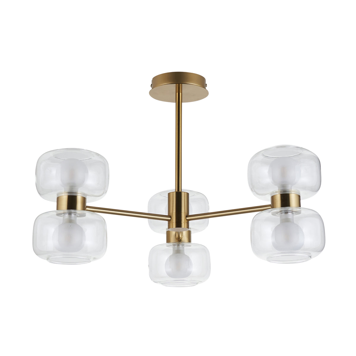 124804 Rossano 6 Light Semi Flush Ceiling Brass