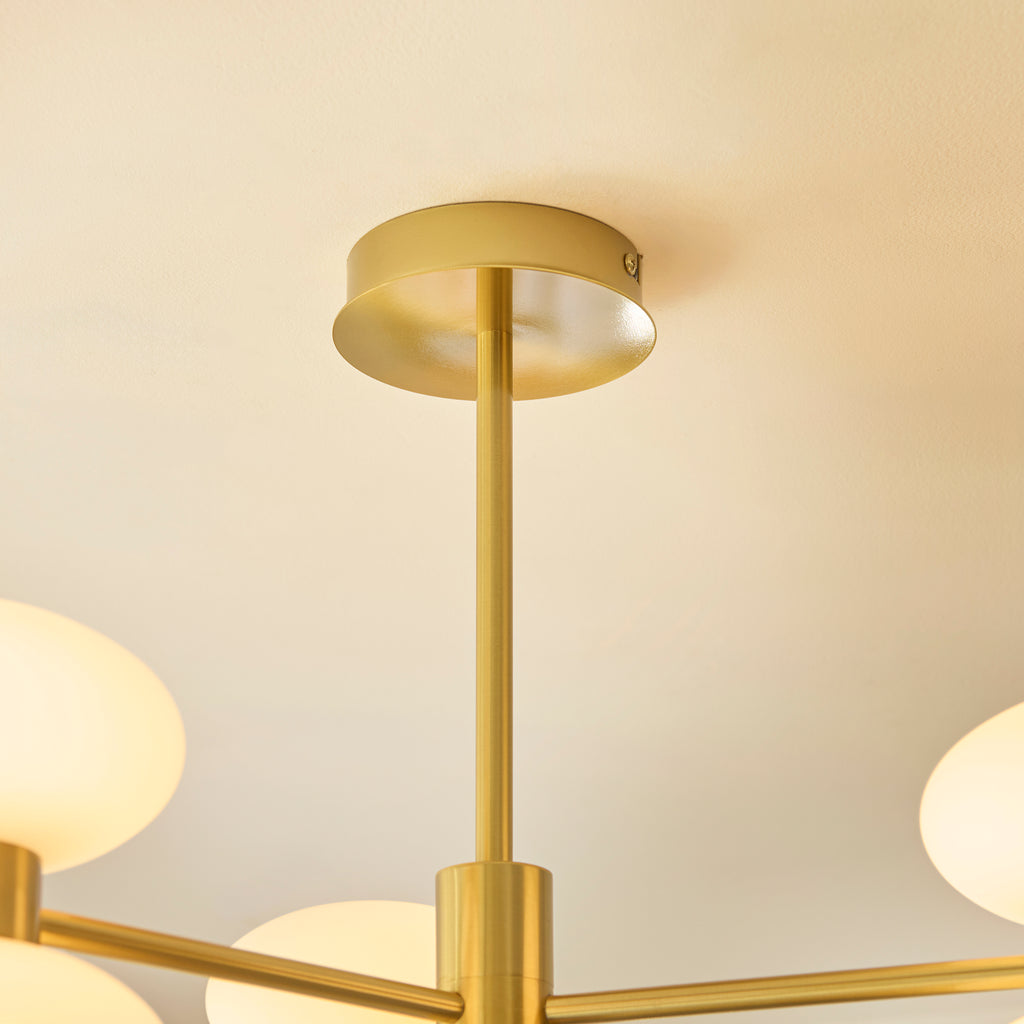 124813 Rossano 6 Light Semi Flush Ceiling Brass White