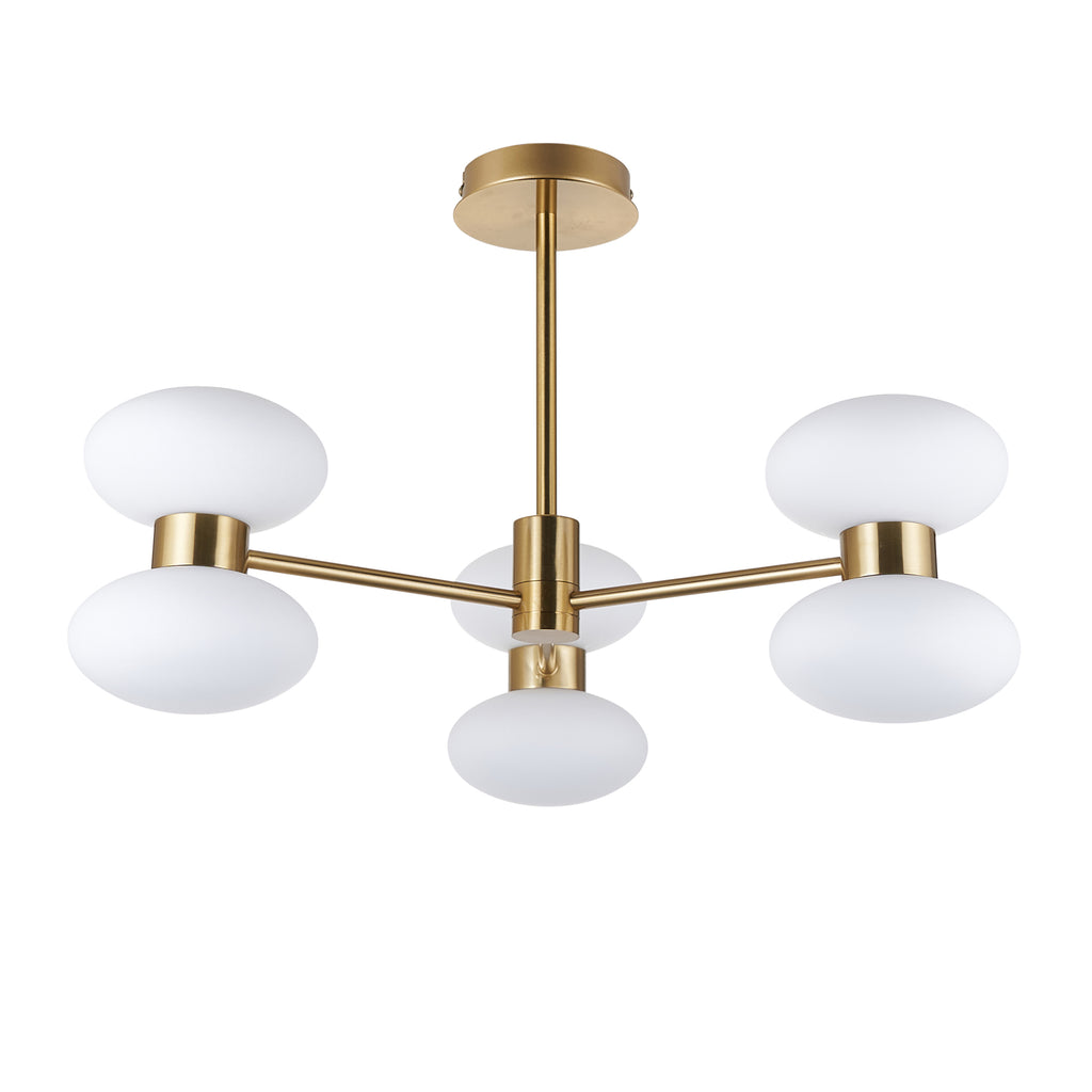 124813 Rossano 6 Light Semi Flush Ceiling Brass White
