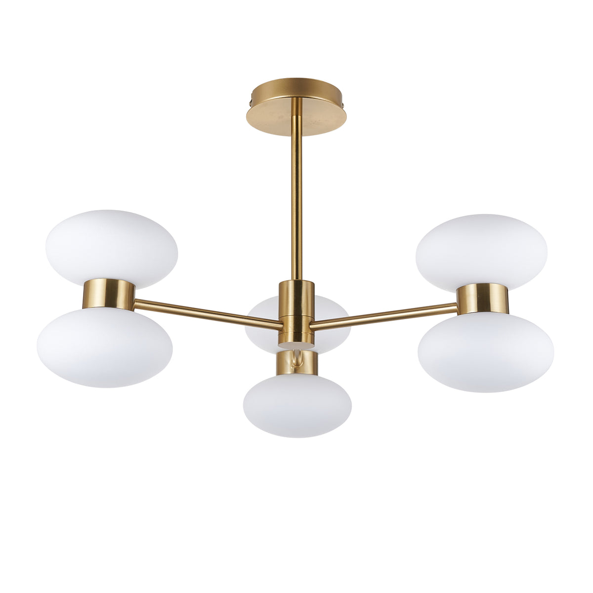 124813 Rossano 6 Light Semi Flush Ceiling Brass White