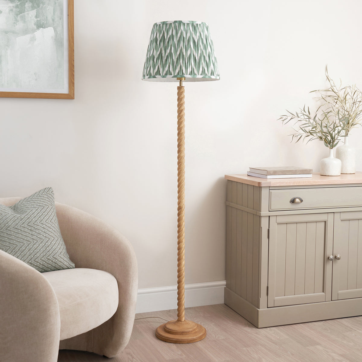 125403 Twist & ZigZag 40cm Floor Lamp Wood Green