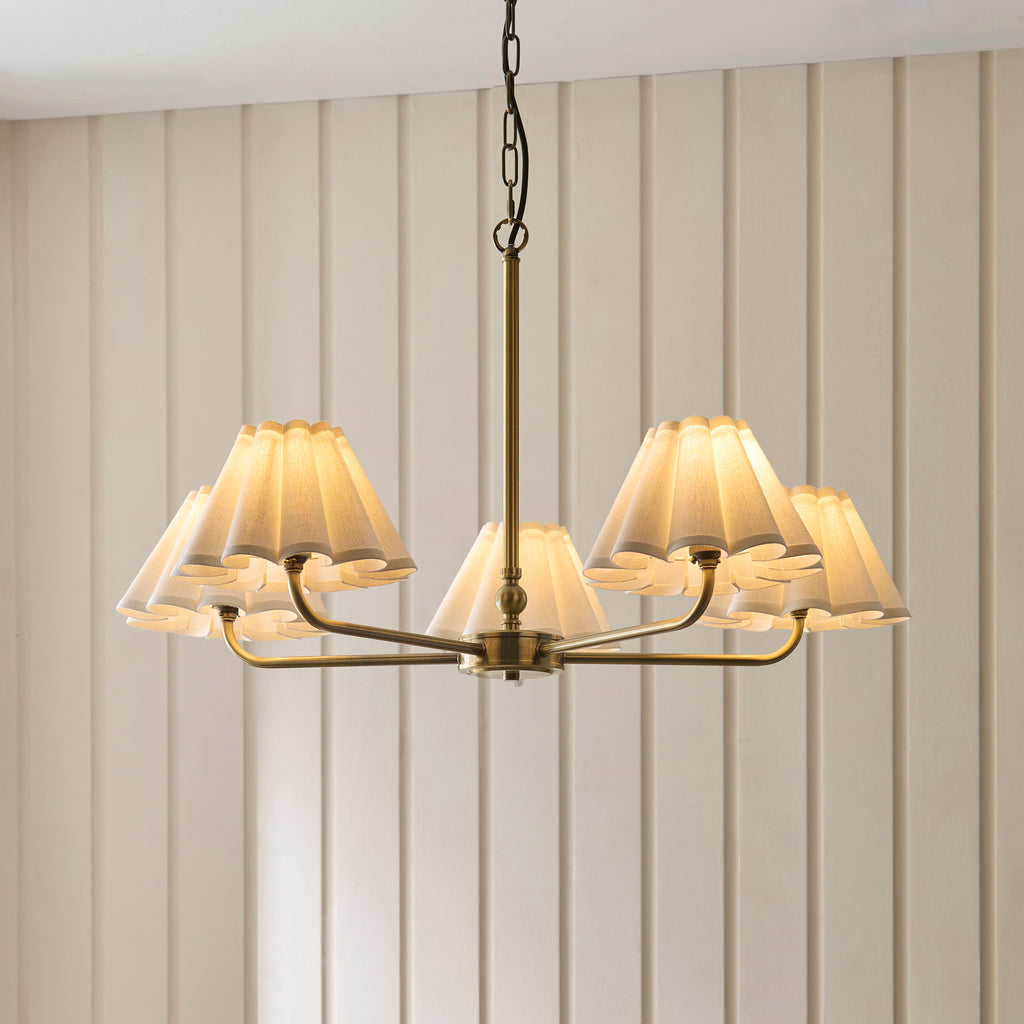 125431 Sylvie 5 Light Pendant Brass White