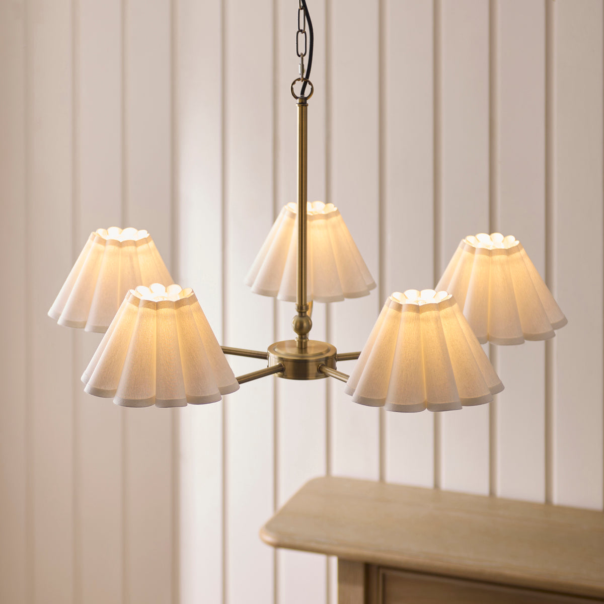 125431 Sylvie 5 Light Pendant Brass White