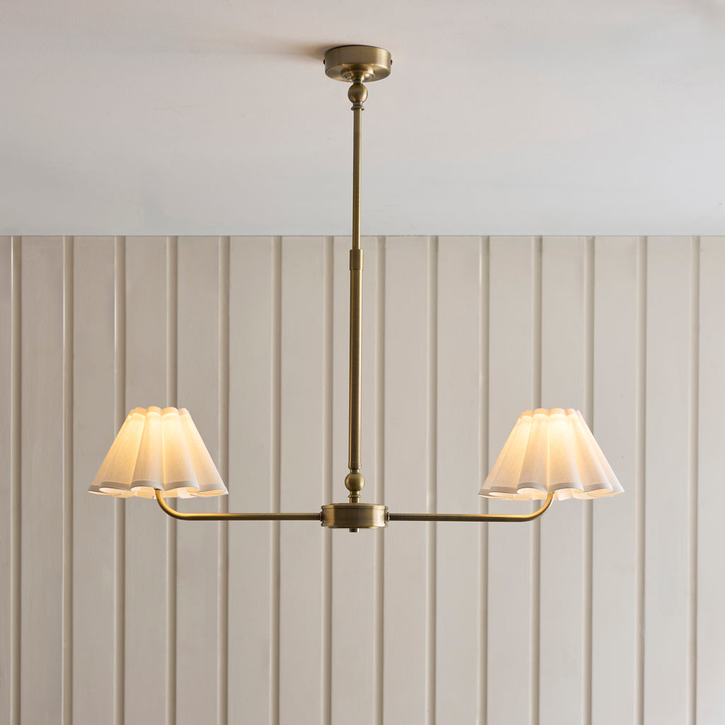 125433 Sylvie 2 Light Pendant Brass White