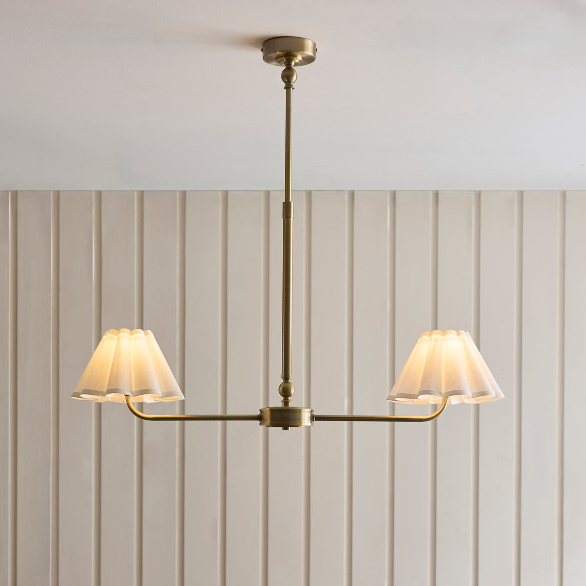 125433 Sylvie 2 Light Pendant Brass White