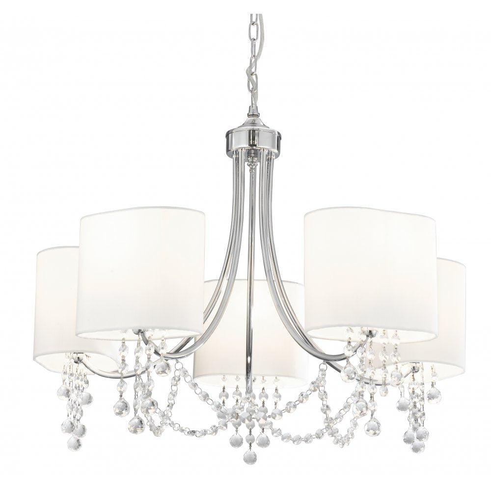 Nina - 5 Light Ceiling Chrome Clear Crystal White Shades
