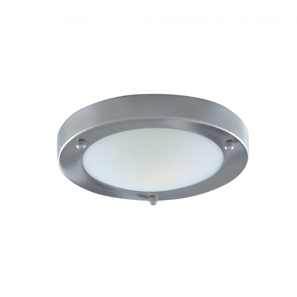 1131-31SS Bathroom Ip44 1 Light - 31cm Satin Silver Domed White Glass Flush
