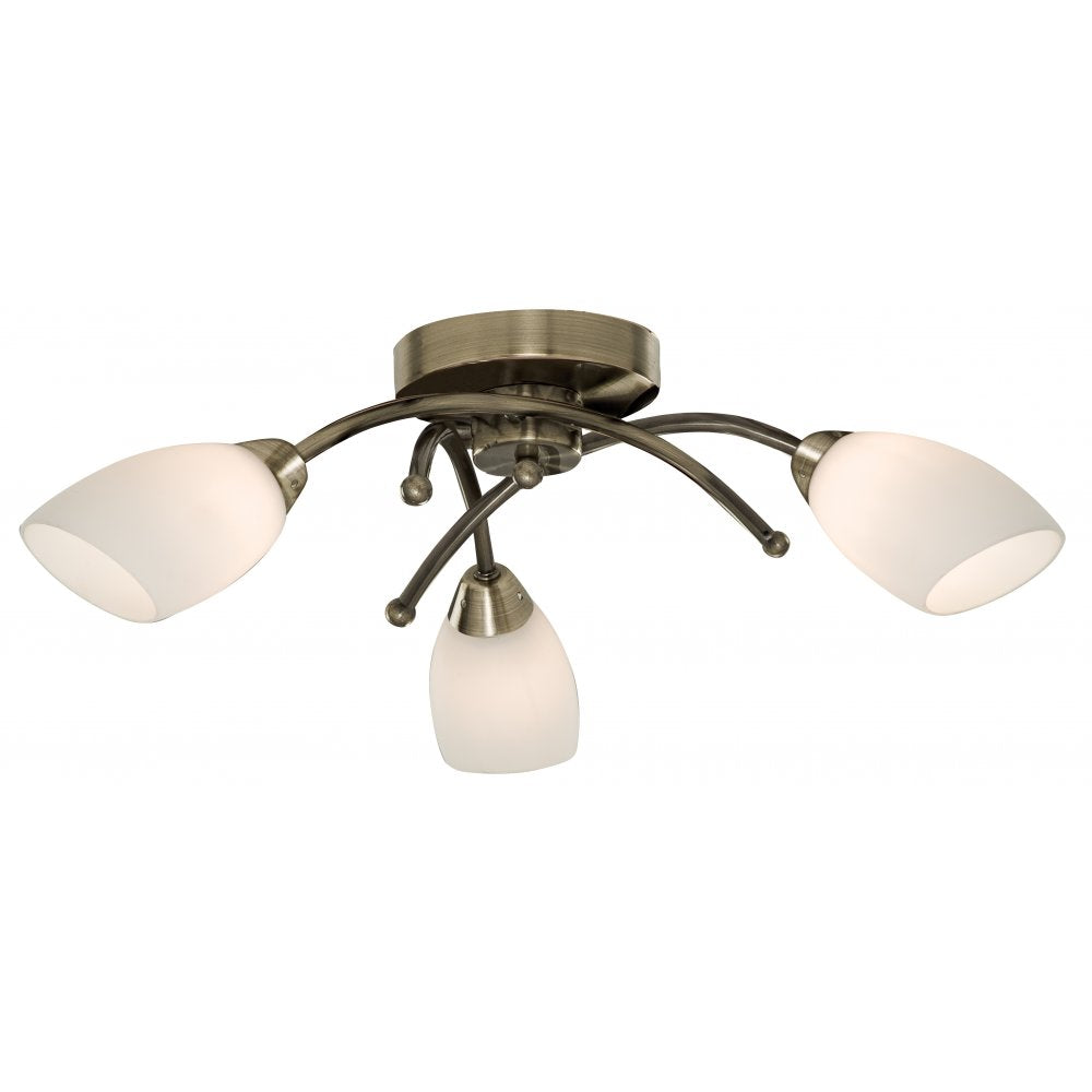 8183-3AB Opera 3 Light Antique Brass Flush With Opal Glass