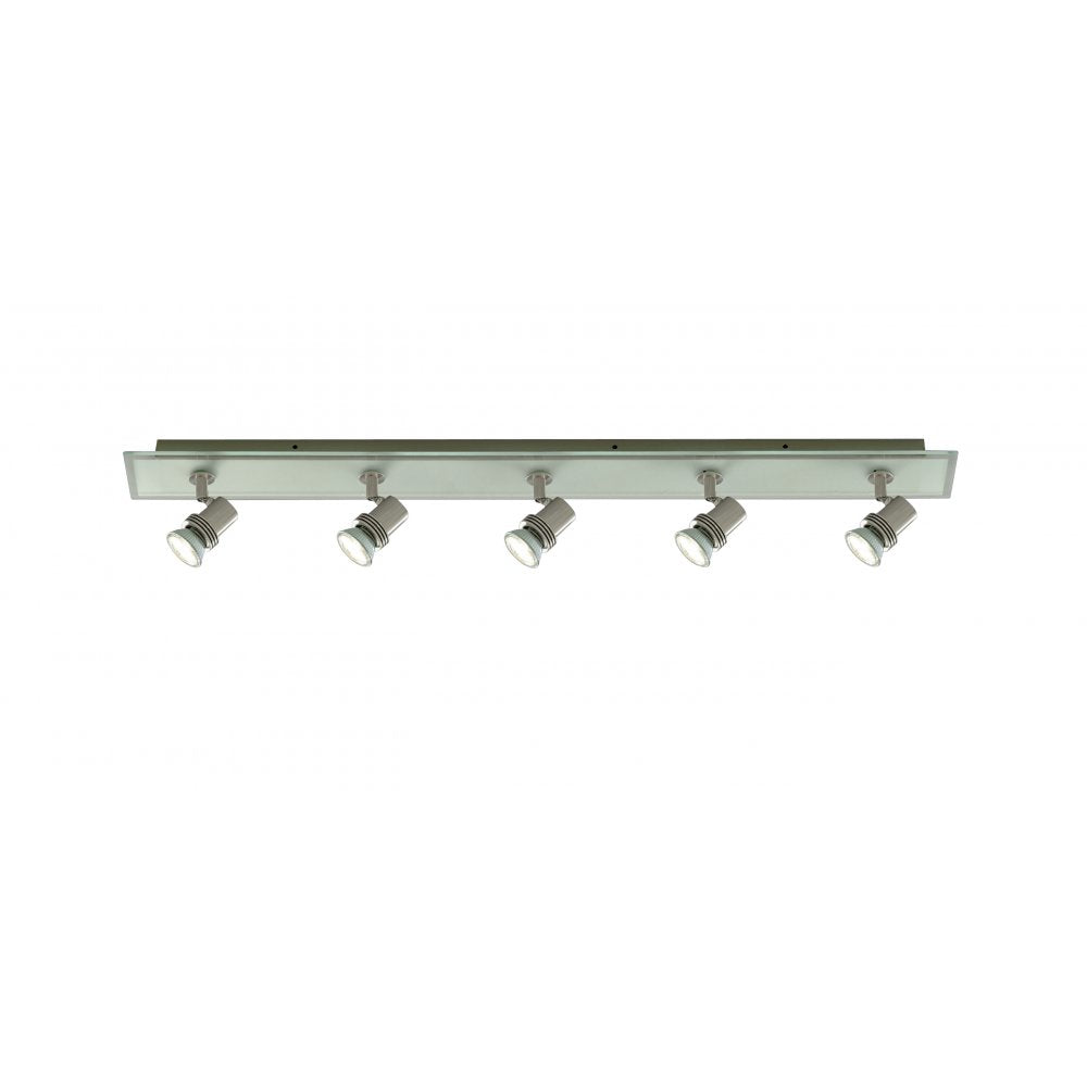 7845-5 Top Hat 5 Light Bar Spot Satin Silver Glass Backplate Gu10