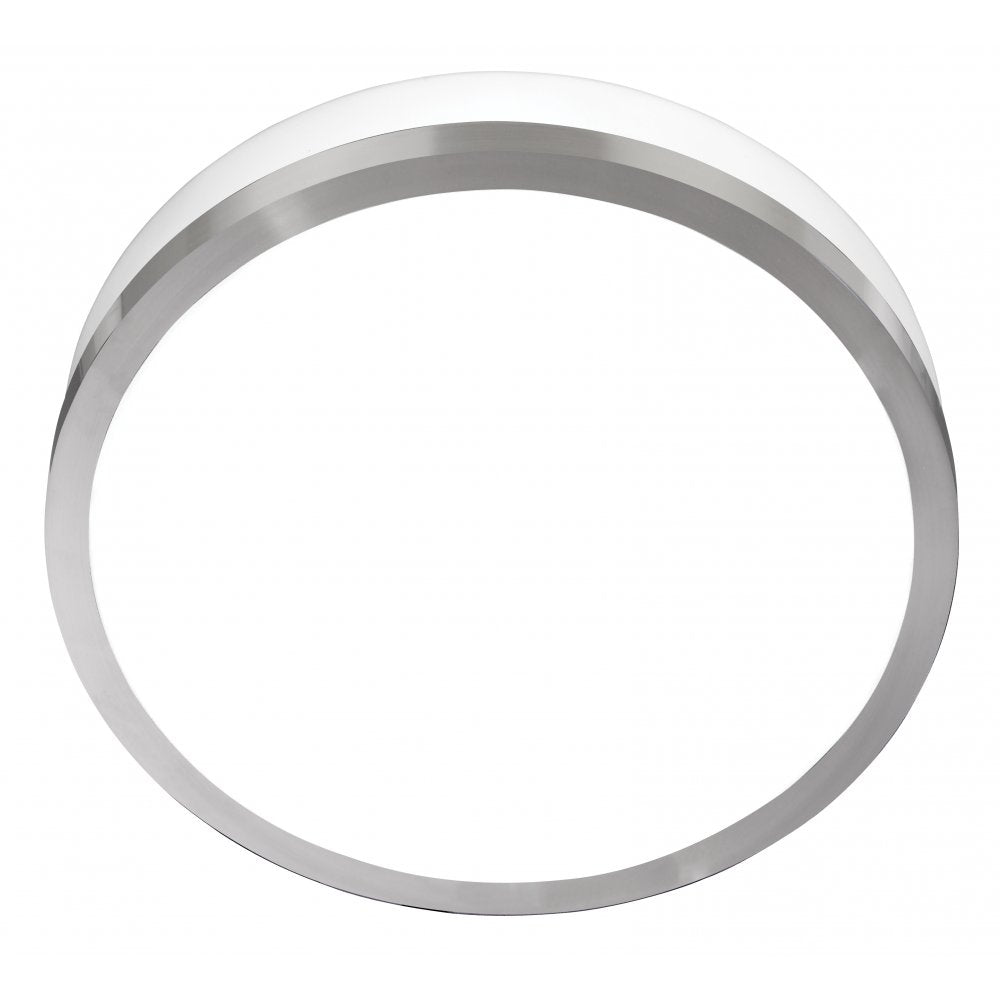 7039-23SS Discs Bathroom - Ip44 2 Light Flush Opal White Glass Shade Satin Silver Trim Dia 23cm
