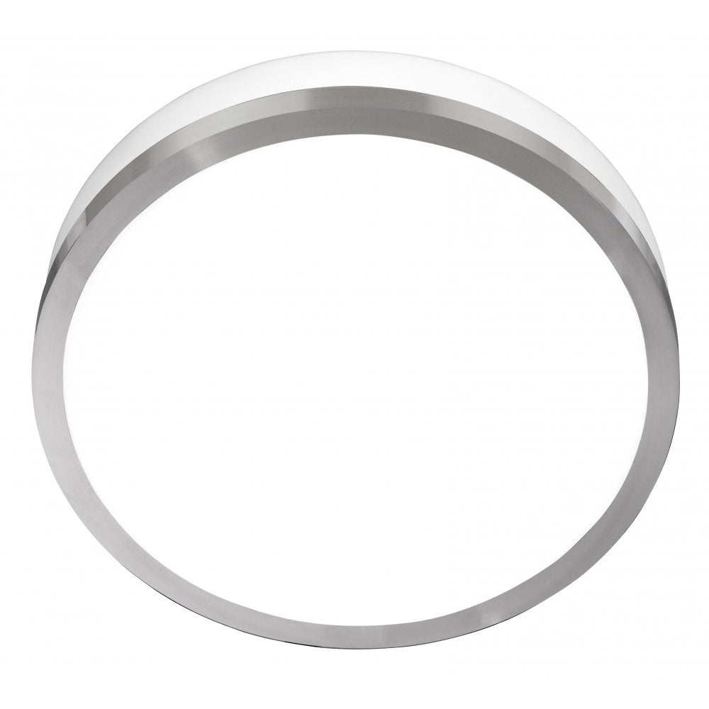 7039-28SS Discs Bathroom - Ip44 2 Light Flush Opal White Glass Shade With Satin Silver Trim Dia 28cm