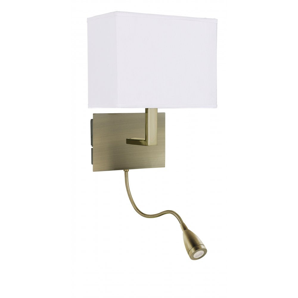 6519AB Adjustable Wall - 2 Light Wall Bracketracket Led Flexi Arm Antique Brass White Shade