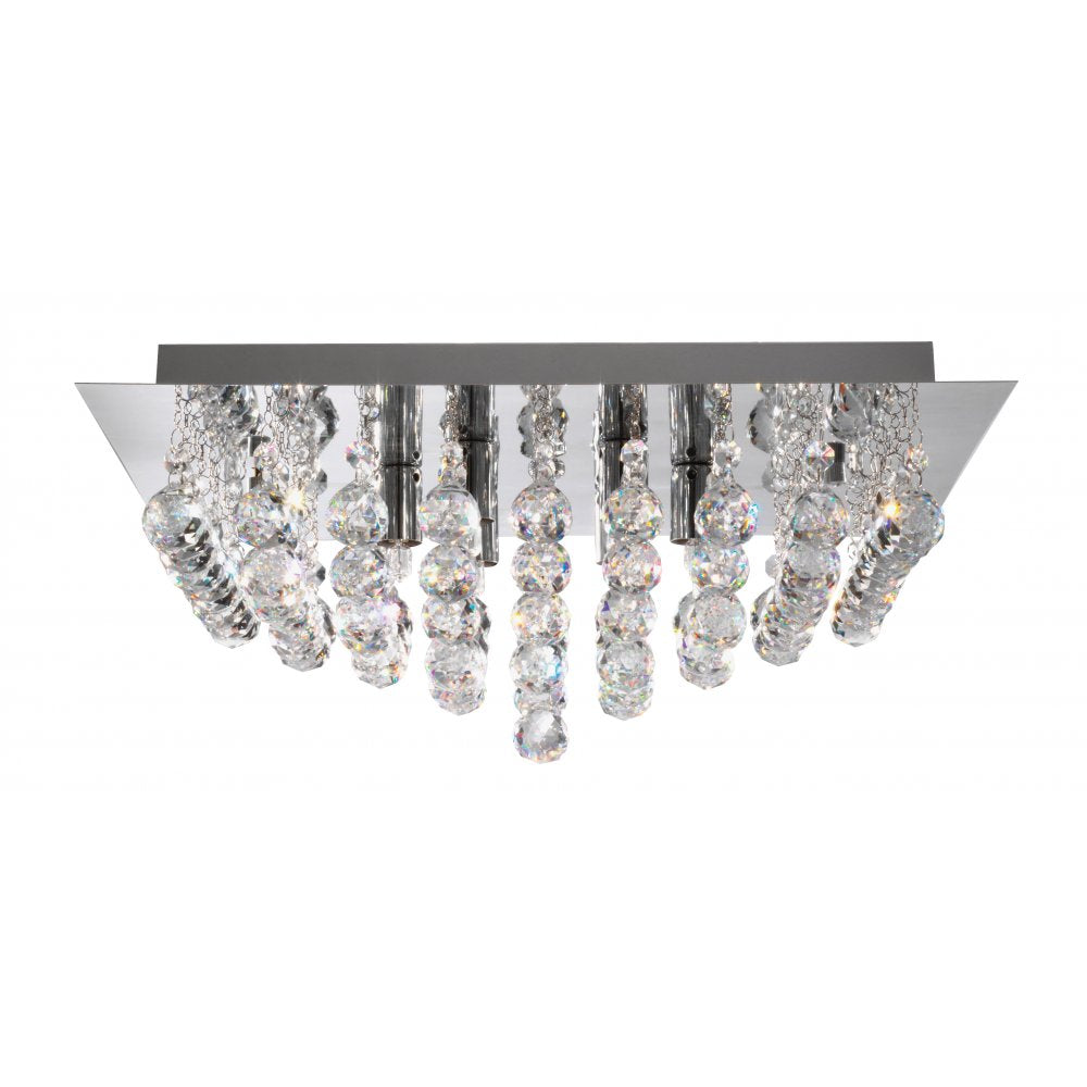 6404-4CC Hanna 4 Light Chrome Square Flush-crystal Balls
